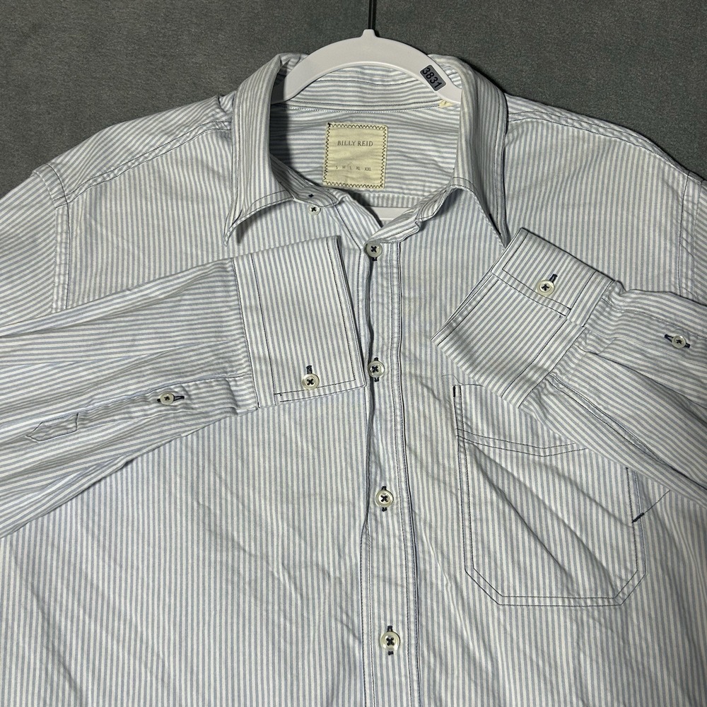 Billy Reid Light Blue and White Striped Casual Button-Down Shirt